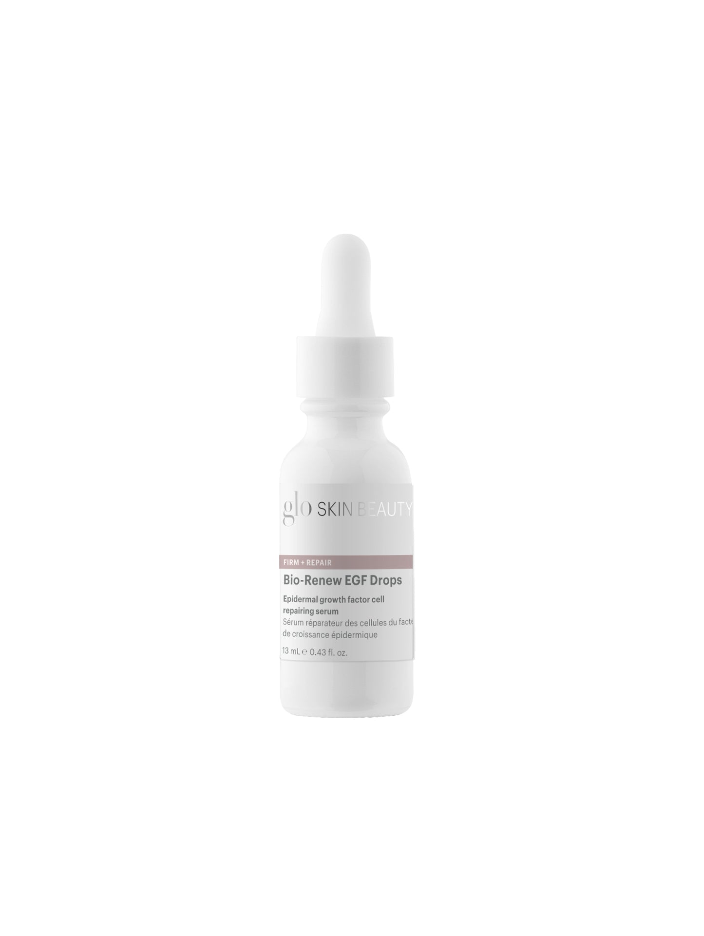 Bio-Renew EGF Drops 13ml, a small dropper bottle of Glo Skin Beauty serum, on a plain background